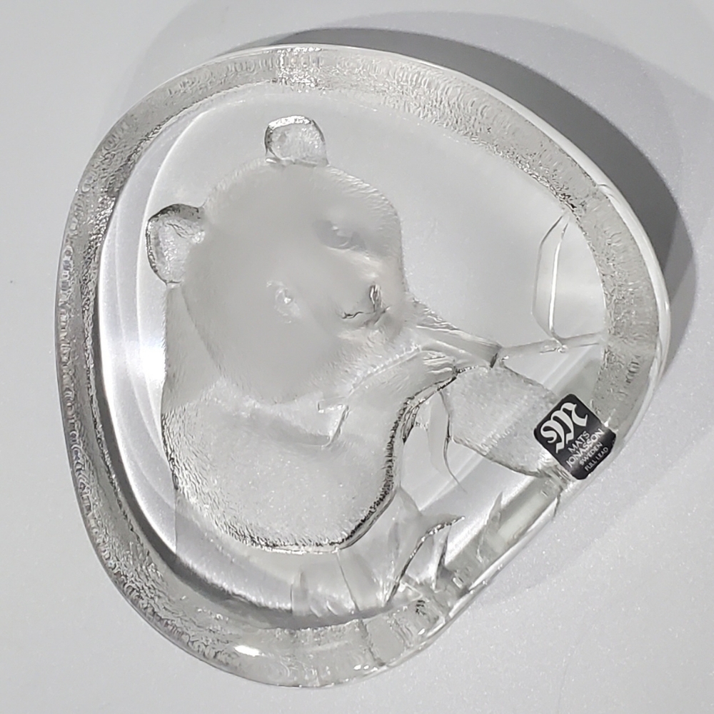 Mats Jonasson Sweden πΈπͺ Lead Crystal Panda πΌ 4 1/2" Art Glass Signed Numbered - Picture 2 of 16